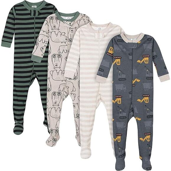 New 4-Pack Gerber Baby Boy Size 9 Months Brown Dog Truck Bear Footed Pajamas - Picture 1 of 6